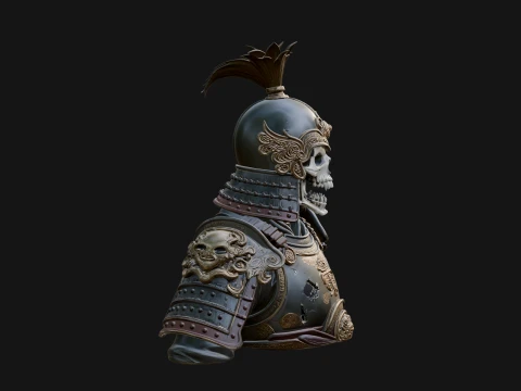 Skull Samurai Bust Statue Design 2 - 3D Print Model 3D Print Model