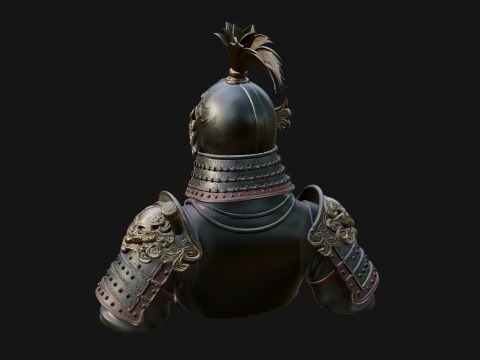 Skull Samurai Bust Statue Design 2 - 3D Print Model 3D Print Model