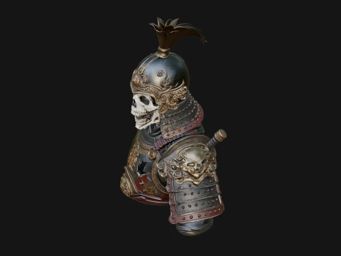 Skull Samurai Bust Statue Design 2 - 3D Print Model 3D Print Model