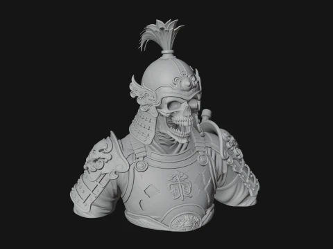 Skull Samurai Bust Statue Design 2 - 3D Print Model 3D Print Model
