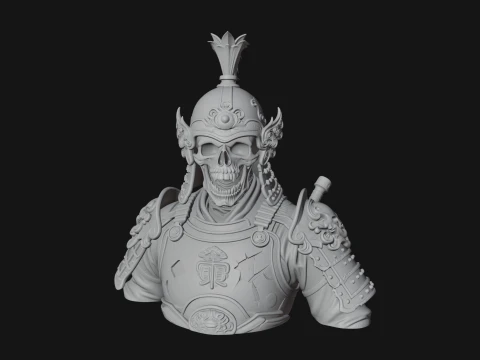 Skull Samurai Bust Statue Design 2 - 3D Print Model 3D Print Model