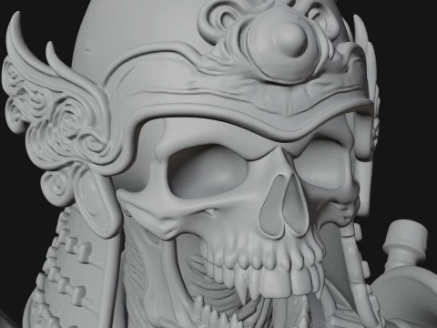 Skull Samurai Bust Statue Design 2 - 3D Print Model 3D Print Model