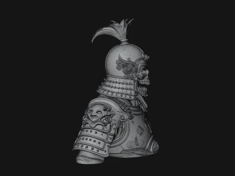 Skull Samurai Bust Statue Design 2 - 3D Print Model 3D Print Model