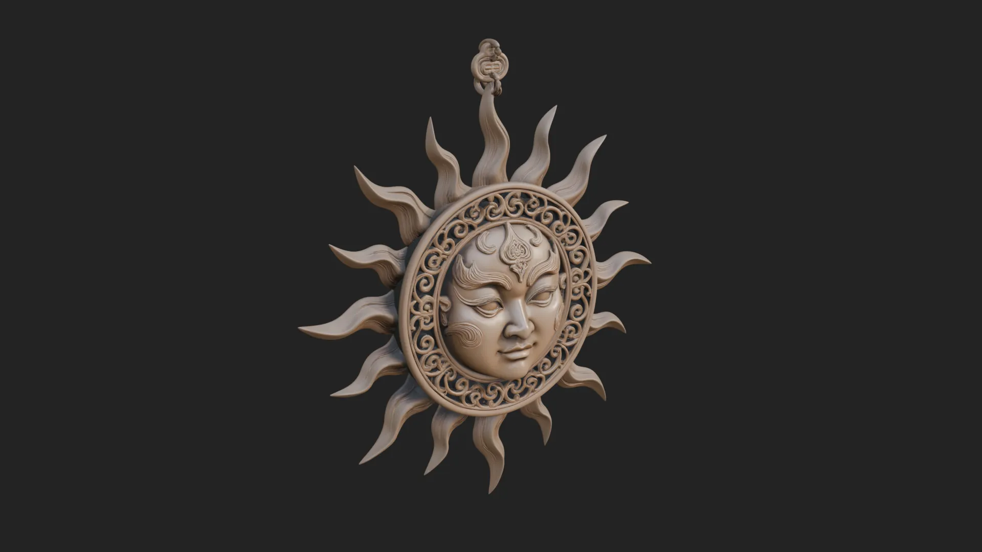 Sun Face Wall Plaque Design 2 - 3D Print Model 3D Print Model .c4d .max .obj .3ds .fbx .stl .blend 