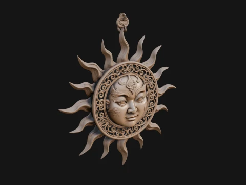 Sun Face Wall Plaque Design 2 - 3D Print Model 3D Print Model