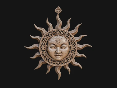 Sun Face Wall Plaque Design 2 - 3D Print Model 3D Print Model
