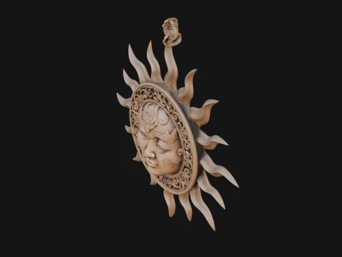 Sun Face Wall Plaque Design 2 - 3D Print Model 3D Print Model