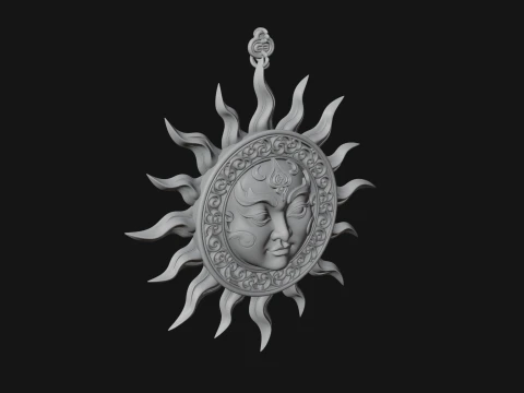 Sun Face Wall Plaque Design 2 - 3D Print Model 3D Print Model