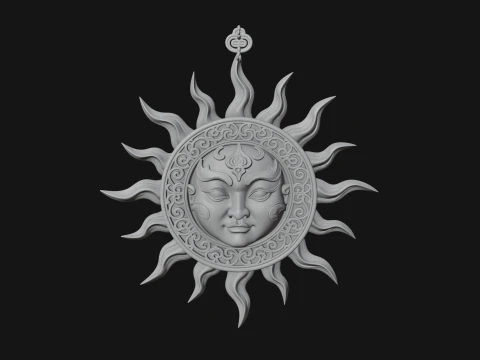 Sun Face Wall Plaque Design 2 - 3D Print Model 3D Print Model