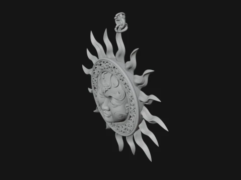 Sun Face Wall Plaque Design 2 - 3D Print Model 3D Print Model