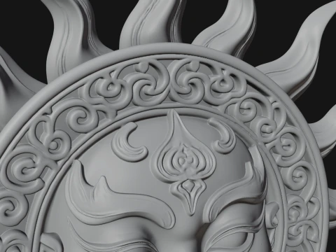 Sun Face Wall Plaque Design 2 - 3D Print Model 3D Print Model