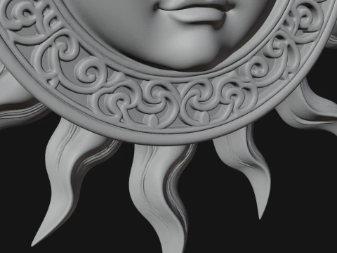 Sun Face Wall Plaque Design 2 - 3D Print Model 3D Print Model