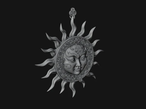 Sun Face Wall Plaque Design 2 - 3D Print Model 3D Print Model