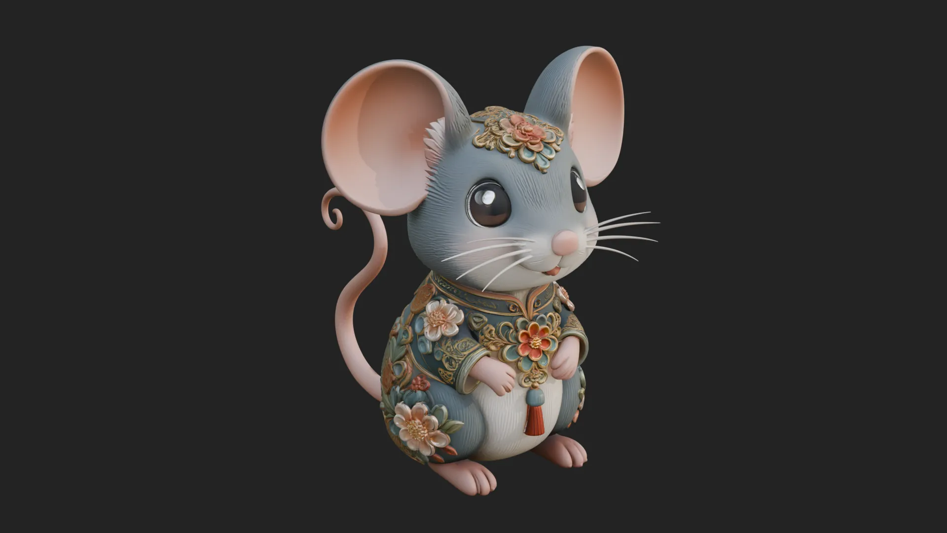 Floral Chibi Mouse Statue Design 1 - 3D Print Model 3D Print Model .c4d .max .obj .3ds .fbx .stl .blend 