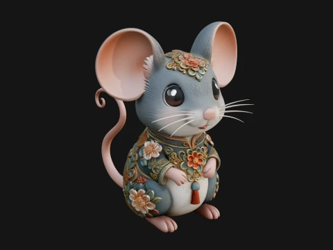 Floral Chibi Mouse Statue Design 1 - 3D Print Model Modelo de impresión 3D