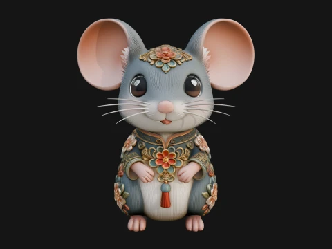 Floral Chibi Mouse Statue Design 1 - 3D Print Model 3D Print Model