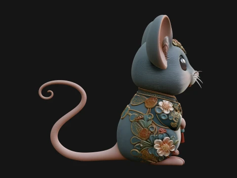 Floral Chibi Mouse Statue Design 1 - 3D Print Model 3D Print Model