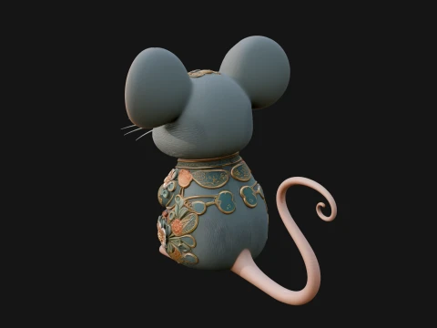Floral Chibi Mouse Statue Design 1 - 3D Print Model 3D Print Model