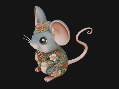 Floral Chibi Mouse Statue Design 1 - 3D Print Model 3D Print Model