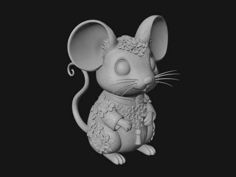 Floral Chibi Mouse Statue Design 1 - 3D Print Model 3D Print Model