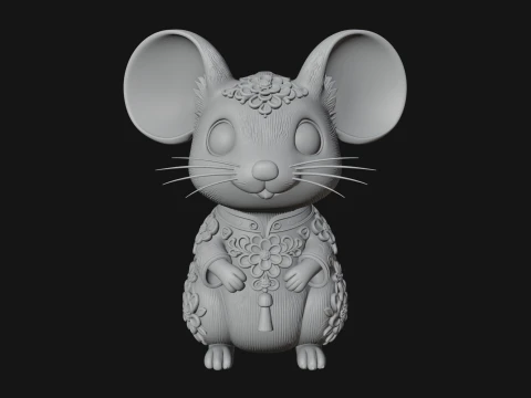 Floral Chibi Mouse Statue Design 1 - 3D Print Model 3D Print Model