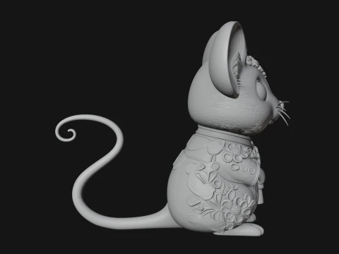 Floral Chibi Mouse Statue Design 1 - 3D Print Model 3D Print Model