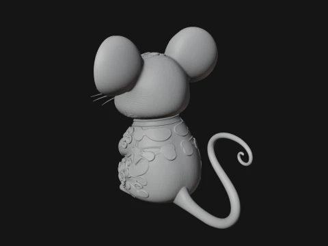 Floral Chibi Mouse Statue Design 1 - 3D Print Model 3D Print Model