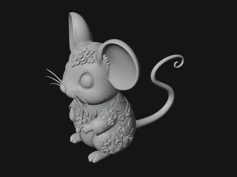 Floral Chibi Mouse Statue Design 1 - 3D Print Model 3D Print Model