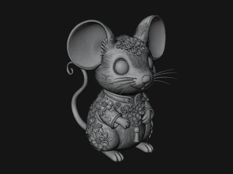 Floral Chibi Mouse Statue Design 1 - 3D Print Model 3D Print Model