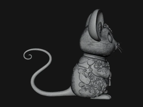 Floral Chibi Mouse Statue Design 1 - 3D Print Model 3D Print Model