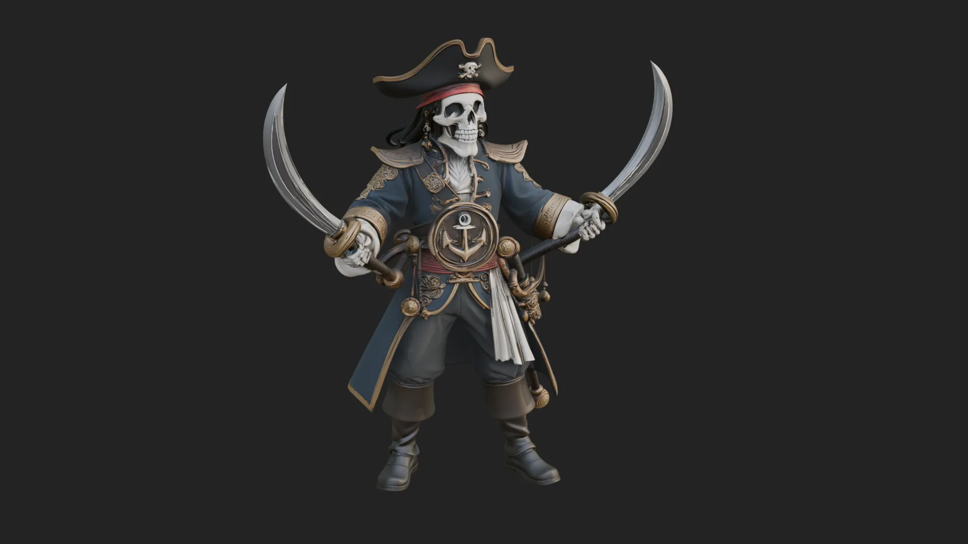 Skeleton Pirate Captain Statue Design 3 - 3D Print Model 3D Print Model .c4d .max .obj .3ds .fbx .stl .blend