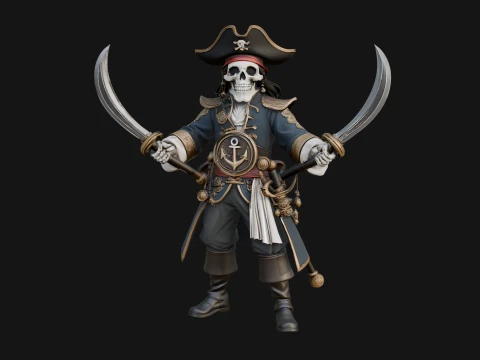 Skeleton Pirate Captain Statue Design 3 - 3D Print Model 3D Print Model