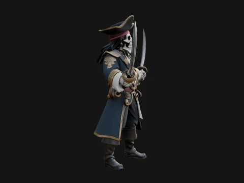 Skeleton Pirate Captain Statue Design 3 - 3D Print Model 3D Print Model