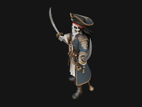 Skeleton Pirate Captain Statue Design 3 - 3D Print Model 3D Print Model