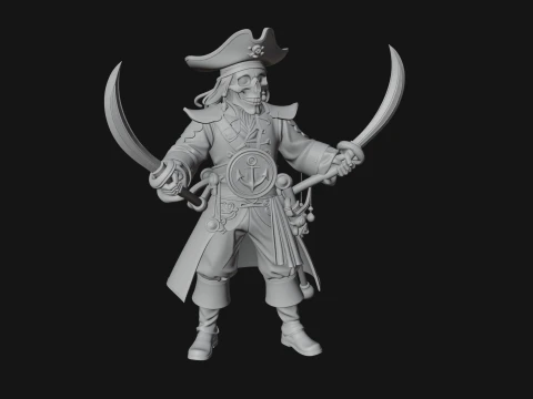 Skeleton Pirate Captain Statue Design 3 - 3D Print Model 3D Print Model