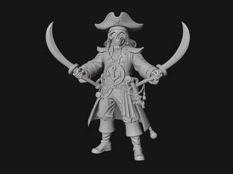 Skeleton Pirate Captain Statue Design 3 - 3D Print Model 3D Print Model
