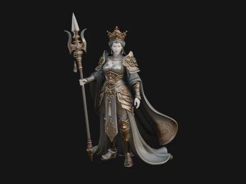 Crowned Queen with Spear Statue Design 1 - 3D Print Model 3D Print Model