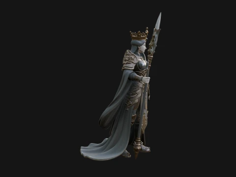 Crowned Queen with Spear Statue Design 1 - 3D Print Model 3D Print Model