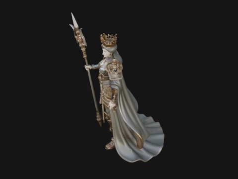 Crowned Queen with Spear Statue Design 1 - 3D Print Model 3D Print Model