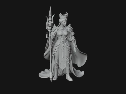 Crowned Queen with Spear Statue Design 1 - 3D Print Model 3D Print Model