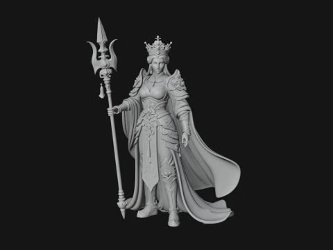 Crowned Queen with Spear Statue Design 1 - 3D Print Model 3D Print Model