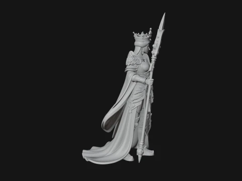 Crowned Queen with Spear Statue Design 1 - 3D Print Model 3D Print Model