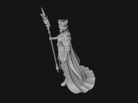 Crowned Queen with Spear Statue Design 1 - 3D Print Model 3D Print Model