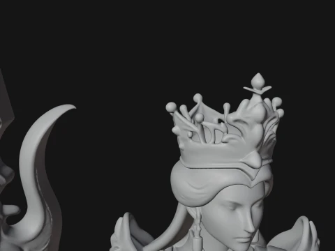 Crowned Queen with Spear Statue Design 1 - 3D Print Model 3D Print Model