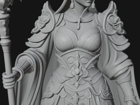 Crowned Queen with Spear Statue Design 1 - 3D Print Model 3D Print Model