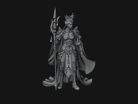 Crowned Queen with Spear Statue Design 1 - 3D Print Model 3D Print Model