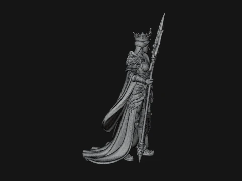 Crowned Queen with Spear Statue Design 1 - 3D Print Model 3D Print Model