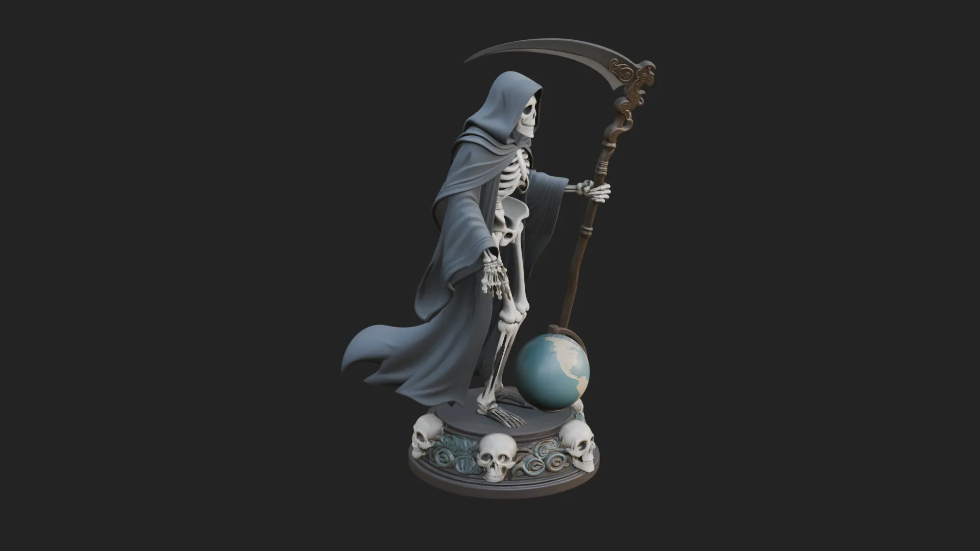 Grim Reaper with Scythe Statue Design 3 - 3D Print Model 3D Print Model .c4d .max .obj .3ds .fbx .stl .blend 