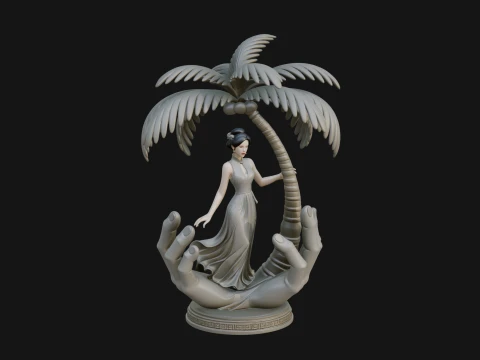 Hands Holding Palm Tree Statue Design 2 - 3D Print Model 3D Print Model