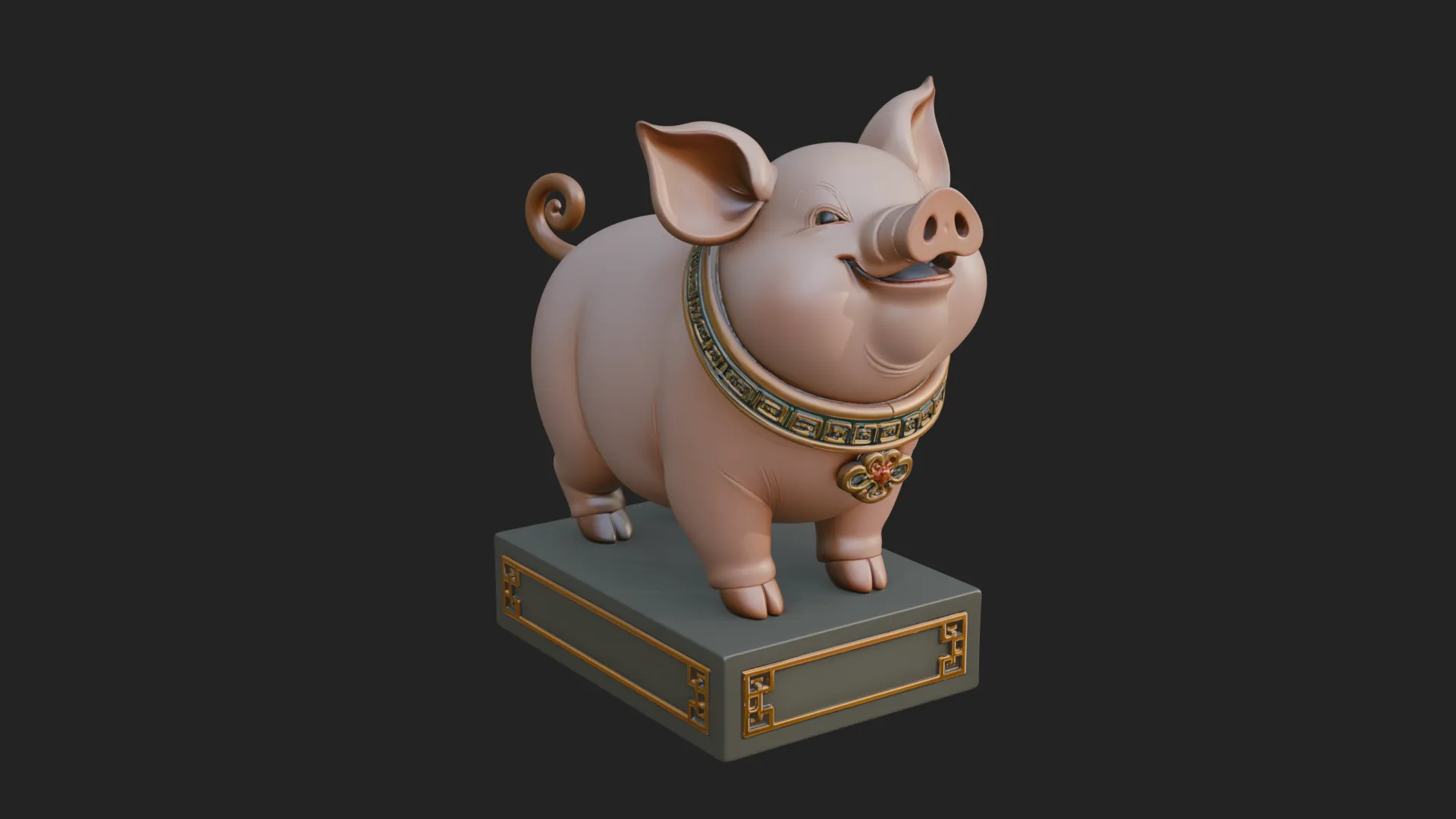 Pig on Pedestal Statue Design 1 - 3D Print Model 3D Print Model .c4d .max .obj .3ds .fbx .stl .blend 